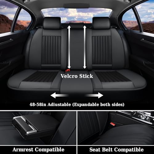 Image of Coverado Car Seat Covers Full Set, Seat Covers for Cars, Black Car Seat Cover, Nappa Leather Car Seat Cushion, Car Seat Protector, Waterproof Car Seat Covers Front Seats and Back Fit for Most Cars