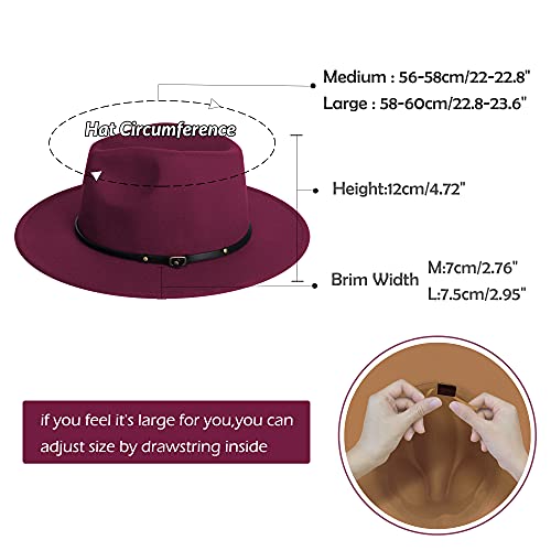 Image of jingsha Fedora Hats for Men & Women Wide Brim Fedora Felt Panama Hat Men's Dress Hats with Belt Buckle