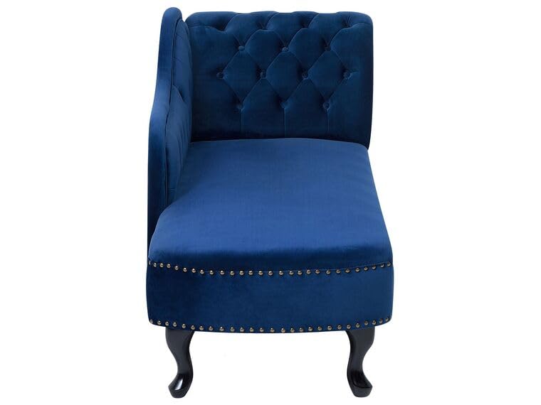 Image of Velvet Modern Chesterfield Chaise Lounge Couch 166 X 63 X 76 for Your Loving Space (Blue, Right Arm)