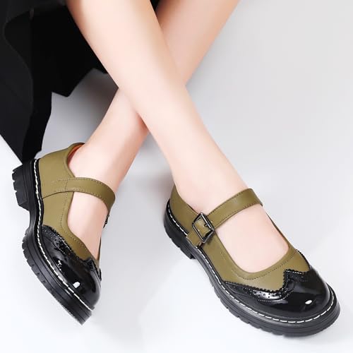 Image of Mary Jane Shoes Women Platform Non-Slip Casual Dress Shoes | Round Toe Ankle Strap Comfort Classics Oxfords Work Mary Jane Office School Shoes