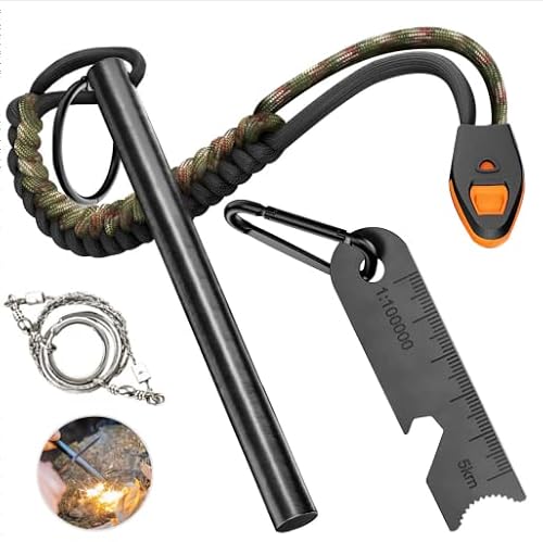 Pedernal Supervivencia Profesional,Ferrocerio y Sierra Alambre Acero Inoxidable,Encendedor Supervivencia con Paracord,Mechero Supervivencia Aire Libre para Acampar y Aventura en laJungla Cover