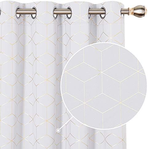 Deconovo Eyelet Gold Diamond Printed Blackout Curtains 72 Inch Drop, Thermal Insulated Curtains for Living Room, 46 x 72 Inch(Width x Length), Grey, One Pair