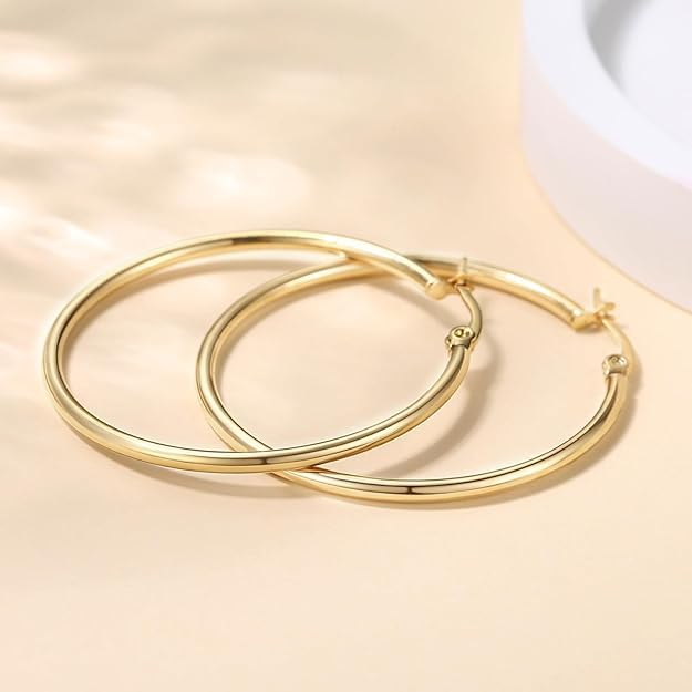 14K Gold Hoop Earrings for Women 14K Gold Earrings Classic Shiny Gold Earring for Women 20/30/40/50mm2