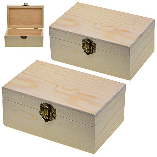 Caja de madera sin terminar de 2 piezas, caja de almacenamiento de madera con cierre de bloqueo, organizador de caja de madera para caja de regalo artesanal, decoración del hogar