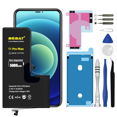 BEBAT Replacement for iPhone 11 PRO MAX Battery 5000mAh High Capacity Li-ion Polymer Replacement Battery for Model A2218 A2161 A2220 with Professional Repair Tool Kits