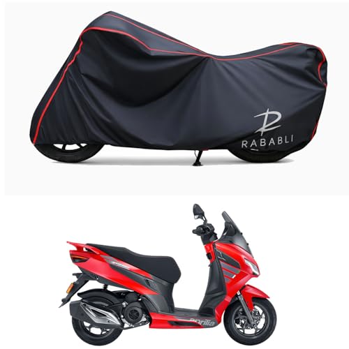 Image of Waterproof Bike Body Cover Compatible for | Aprilia SXR 160 STD | Taffeta Fabric, Red Piping Design, Bottom Elastic Fit | Dustproof, Sun UV & Rain Protection for All Bikes