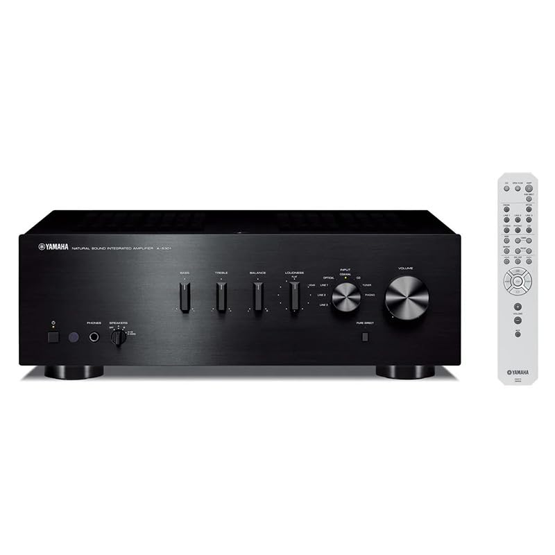 Image of Yamaha A-S301 Amplifier Bundle w /AudioQuest Jack Russell Cable (Black) | Integrated amplifier with 60W x 2, optical /coaxial inputs, Pure Direct and AudioQuest Jack Russell 4m subwoofer cable