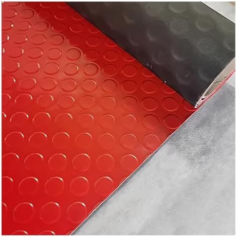 Multicolor 2.2mm Thick Coin-Grip Plastic Floor Runner Mat - Water & Stain Resistant Garage Protector, Cuttable Rubber Flooring Roll (Red, 1.5x5m) - Non-Slip, Durable, Versatile