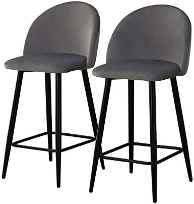 LEMROE Bar Stools Set of 2 Velvet Upholstered Seat with Backrest and Footrest Counter Bar Stool with Metal Legs Kitchen Breakfast Bar Stools Home Dining Room Furniture (Black, Seat Height 65cm)
