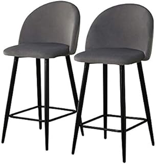 LEMROE Bar Stools Set of 2 Velvet Upholstered Seat with Backrest and Footrest Counter Bar Stool with Metal Legs Kitchen Breakfast Bar Stools Home Dining Room Furniture (Black, Seat Height 65cm)
