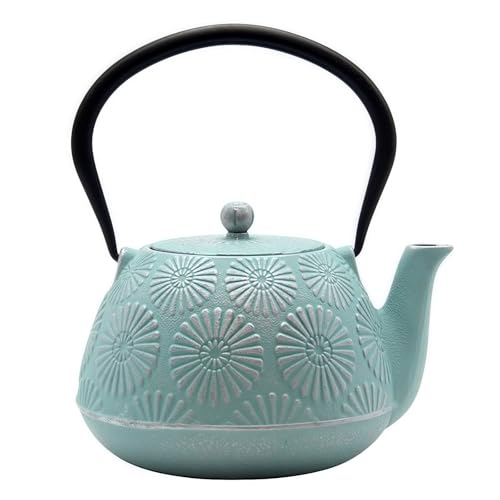 Aoasious 南部鉄器 鉄瓶 急須 やかん 1200ml 茶こし付き 直火加熱可 内面ホーロー加工 金縁模様 ティーポット お茶・コーヒー用 鉄分補給 伝統工芸品 茶道・ギフト向け ひまわりデザイン (ひまわりの背の高い鉄瓶)