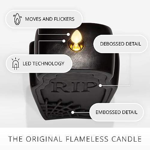 Image of Luminara Black Flameless Candle RIP Tombstone Figural (2 inch x 5.5 inch) Moving Flame Battery Operated LED Candle Lights Halloween Decoration