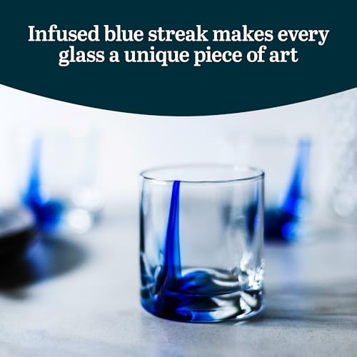Image of Libbey Blue Ribbon Rock Glasses Set of 8, Artisan Inspired Four-Dimple Shaped Whiskey Glasses Set, Dishwasher Safe Short Drinking Glasses for Families