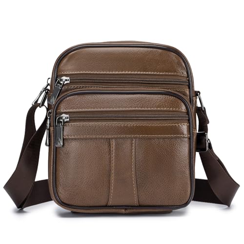 BAGZY Umhängetasche Herren Klein Leder Vintage Schultertasche Herrenhandtasche Umhängetaschen für Männer Herrentasche Zum Umhängen Handtasche Crossbody Sling Bag für Messenger Brustbeutel Braun