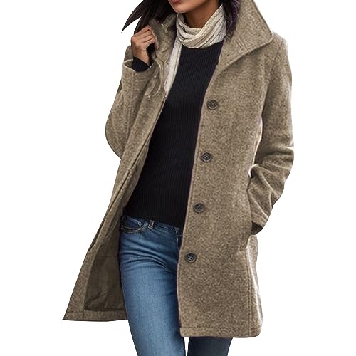 Mantel Damen,Wollmantel Damen,Wintermantel,Trenchcoat,Übergangsmantel,Parka Jacke,Winterjacke, Khaki, M