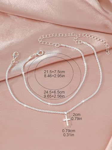 Gtrlums 14K Gold Plated Boho Layered Glitter Anklets with Rhinestone Cross, Waterproof Beach Jewelry for Summer Style - Image 7