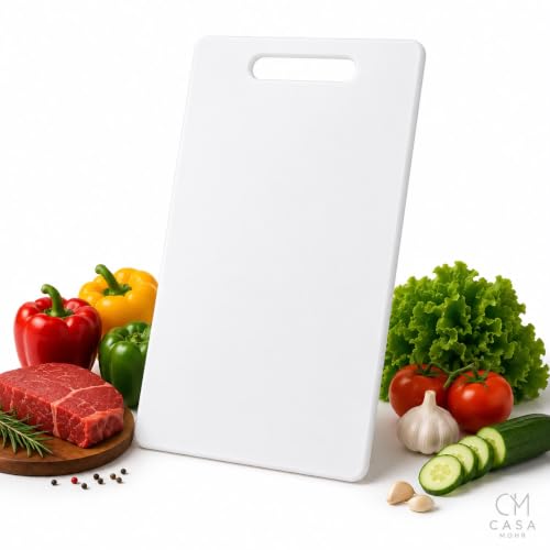 Tábua de Corte Plástica Polipropileno 37x23cm Branca Profissional Resistente Durável Lavável Fácil de Limpar Carnes Frutas Legumes Verduras Churrasco Cozinha com Alça