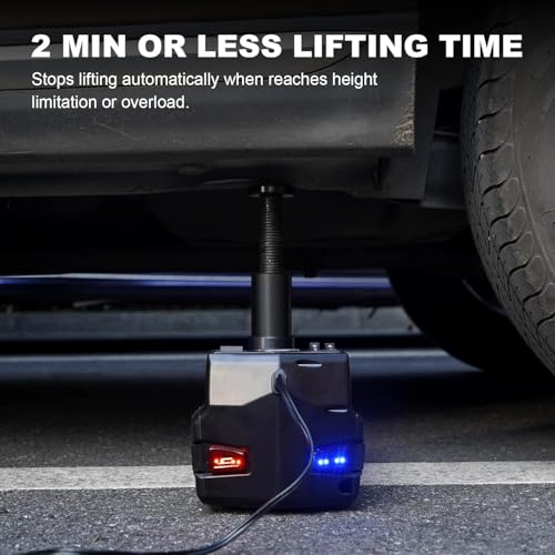Image of Electric Car Jack Kit 5 Ton 12V Floor Jack with Impact Wrench and Tire Inflator Pump Portable Hydraulic Car Jack for SUV Sedans Tire Change with LED Light, Lifting Height 6 to 17.7 Inch (Black)