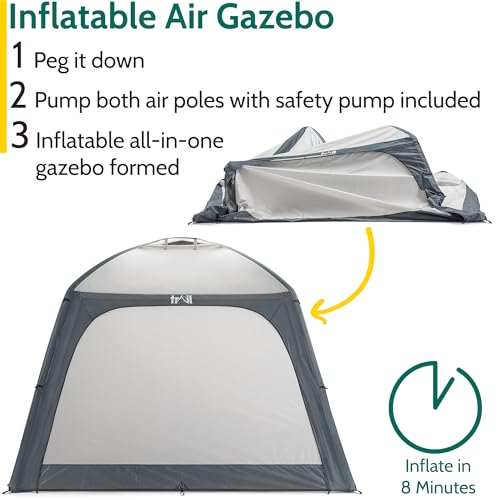 Trail Air Gazebo With Removable Sides, Inflatable Event Shelter, Outdoor Garden Camping Festival Shade, Waterproof 5000Mm, UPF50+ Uv Sun Protection, Pump & Bag (3M X 3M X 2.2M) - 3