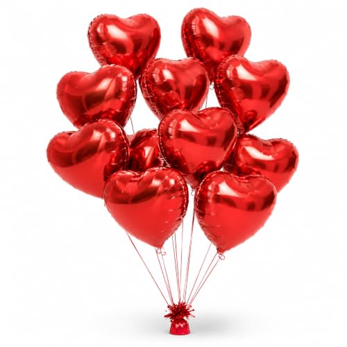 Image of Wanna Party Pack of 10 Red Heart Shaped Foil Balloons, Helium Quality Balloon Bouquet for Anniversary, Wedding, Proposal, Birthday & Romantic Party Decoration-18 inch