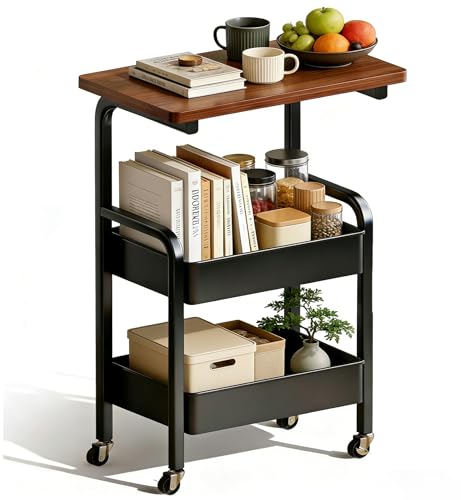 FANGCCC Carro con ruedas de 3 niveles, carrito de libros, carrito de servir, carrito de metal con tableros, tablero de mesa, carrito de manualidades, carrito de cocina con ruedas, carrito de cocina
