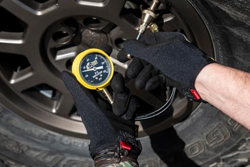 Image of AEV EZ Tire Deflator 0-60 PSI Tire Pressure Gauge Rapid Air Down Offroad Kit with Black Recovery Gear Pouch