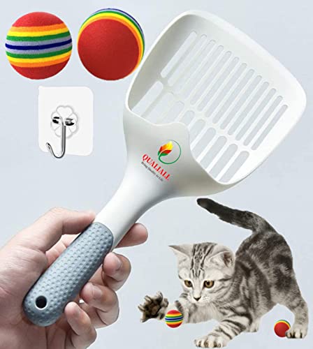 Image of QUALIALL Cat Kitty Litter Box Poop Pooper Scoop Scooper for Cat Litter Box with Holder Large Light Fast Comfortable Sturdy Durable 1+2+1pcs White