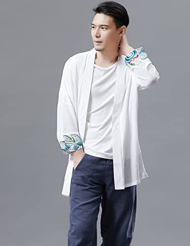 Ystylee Men's Kimono Jackets Cardigan Casual Long Sleeve Shirt Open Front Cuff Embroidery Coat4