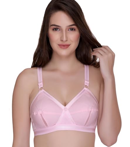 Image of SONA Women's Perfecto Cotton Full Coverage Non-Padded Wirefree Everyday Bra - Anti Bacterial - Side Support Shaper (Pack of 1 Pink 92C)