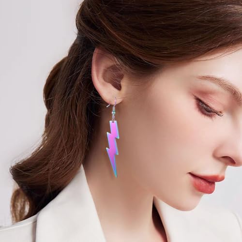 REELMAR 80s Dangle Earrings for Women Neon Lightning Bolt Drop Earrings Minimalist Stainless Steel Geometric Statement Earings Jewelry3