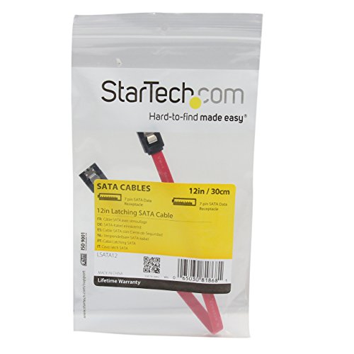 Image of StarTech.com 12in Latching SATA Cable - SATA Cable - Serial ATA 150 /300 /600 - SATA (R) to SATA (R) - 1 ft - latched - red - LSATA12 (Pack of 2)