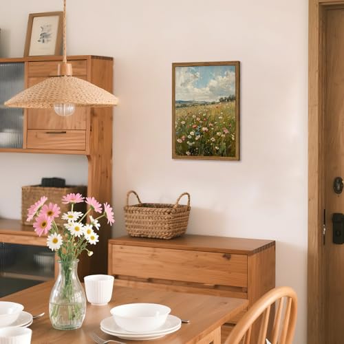 Image of Vintage Wildflowers Wall Art, Vintage Botanical Wall Decor Paintings, Farmhouse Nature Colorful Flower Canvas Prints Artwork for Bedroom Living Room 16x12 inch Wood Framed