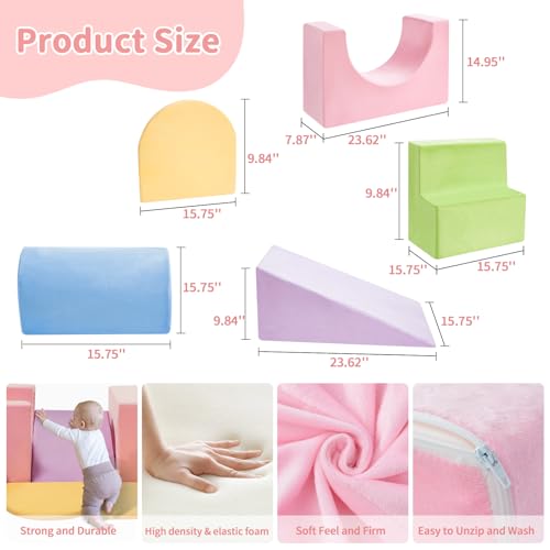 IFNOW Climbing Toys for Toddlers Indoor,7-Piece Foam Toddler Climbing Blocks Set, Colourful Soft Play Climbing,Play Gym Climber Structures for Toddler,Climb and Crawl Play Set with Widended Velcro