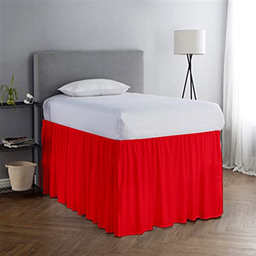 Dust Ruffled Bed Skirt College Dorm Extra Long Extended Dorm Room Bed Skirt, 100% Egyptian Cotton, 600-Thread Count 28-Inch Drop Extra Long Dorm Room Bed Skirt - Blood Red, Twin XL/28 Drop