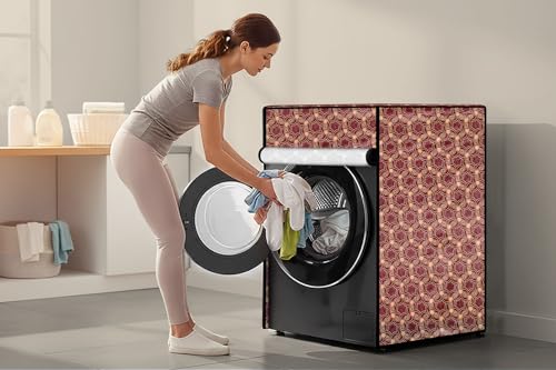 Image of Stylista Washing Machine Cover Compatible for IFB Senator Smart 8 Kg Front-Load Packed Pattern Crushed Berry