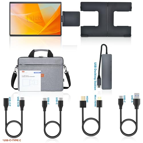 Image of 14.1-inch 2K Portable Dual Laptop Monitor Extender (with USB Docking Station) 2240x1400 QHD IPS Foldable Plug and Play Travel Home Office Second Screen Compatible with HDMI,USB-A and USB-C