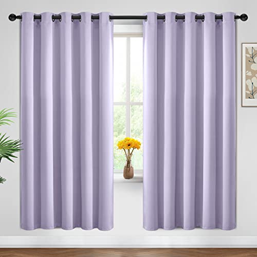 Yakamok Blackout Curtains Room Darkening Thermal Insulated Window Panels,Solid Grommet Top Drapes for Bedroom/Living Room(62Wx72L, Lilac, 2 Panels)