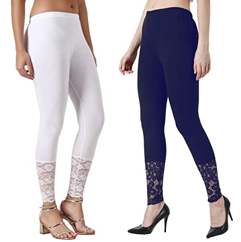 Image of Women's Soft & Stretchable Cotton Leggings Lace Ankle Length Color