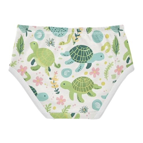 Wusikd Green Turtle Girls' Underwear Cotton Flowers Seahorses Girls Briefs Soft Toddler Underwear 2T2