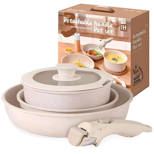 Opiniones de Sarten de vidrio comprados en linea. 43 Juego de 5 piezas Sartenes y Olla de Cerámica Antiadherente con Mango Removible, Batería de Cocina con Tecnología de Granito Gris, Libre de PFOA, Apta para Lavavajillas y Horno,...