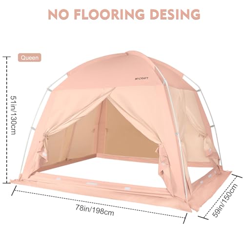 Queen Size Bed Tents Canopy Bed–Privacy Dream Tent for Cozy Indoor Sleeping, Light-Reducing,and Breathable, with 4 Doors Floor Tent Bed