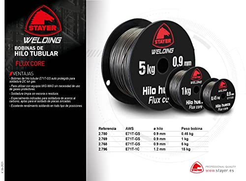 Bobina de hilo Flux Core (hilo hueco) de 1Kg. 0.9mm.