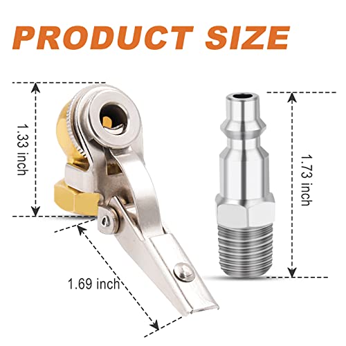 SAFELIFE Mandril de ar de pé esférico FNPT de 0,63 cm com clipe, ferramenta de mangueira de pneu de
