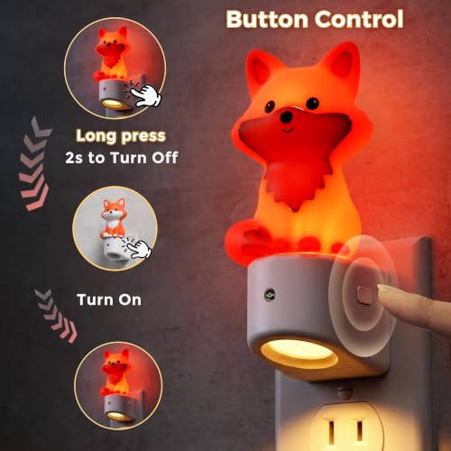 Image of L LOHAS LED Night Light for Kids,Kids Night Light,Dusk to Dawn Sensor | 3D Cute Brown Fox Night Lights,RGB+Soft White 3000K,Birthday Gift Nightlight for Kids, Room Decor 2 Pack