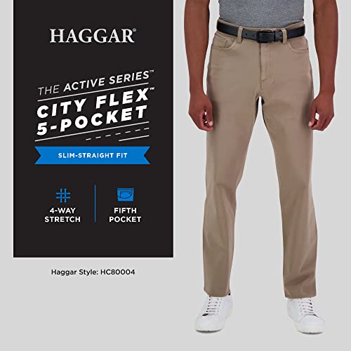 Haggar Men's The Active Series Slim/Straight Fit Flat Front Pant, Black, 34 X 30 #TOP5
