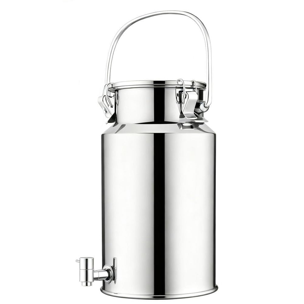 bidon INOX pour Huile d Olive 3/5/10/15 litres avec Robinet, Pot a Lait INOX Couvercle pour Huile Et Aliments pour Stockage(Capacity,10 Liter)