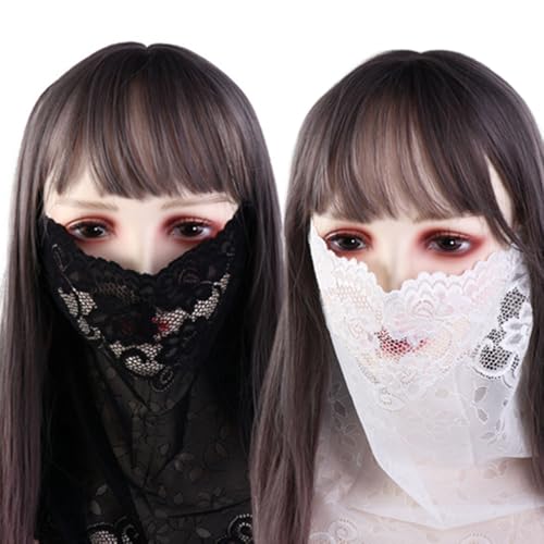 2 Pcs Lace Neck Gaiter Face Mask, Sun Protective Face Cover Women Thin Breathable Face Scarf Neck Scarf for Summer Outdoor Activities