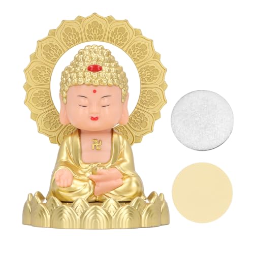 Estatua solar Buda muñeco cabeceante para decoración miniatura 1
