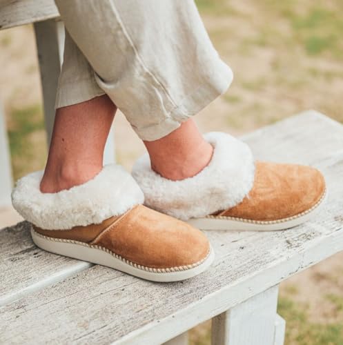 OluKai Ku'i Women's Slipper, Soft Full-Grain Leather & Wool Blend Footbed, Wet Grip Soles for Inside & Outside Wear, Cute & Comfortable Slip-On, Tan/Bone, 6 - image 2