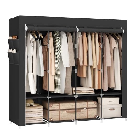 SONGMICS Clothes Wardrobe, Portable Closet, Garment Organiser Rack with 4 Hanging Rails, Shelves, 4 Side Pockets, 170 x 45 x 167 cm, Large Capacity for Bedroom, Living Room, Black RYG094B02